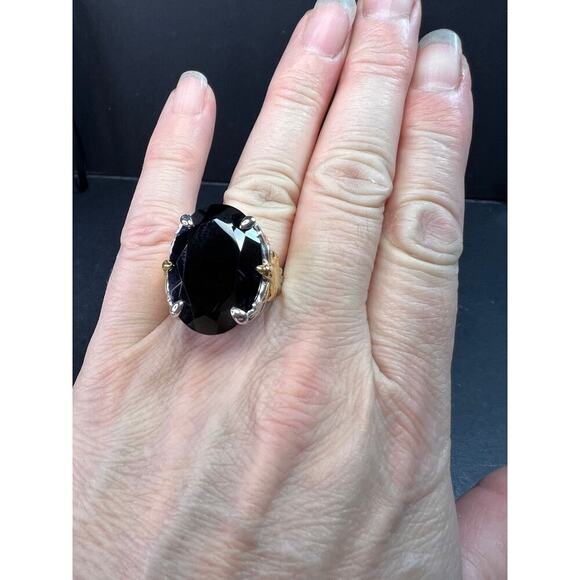 NEW Black spinel Phoenix ring in rhodium and vermeil over sterling silver size 7 - Picture 12 of 16